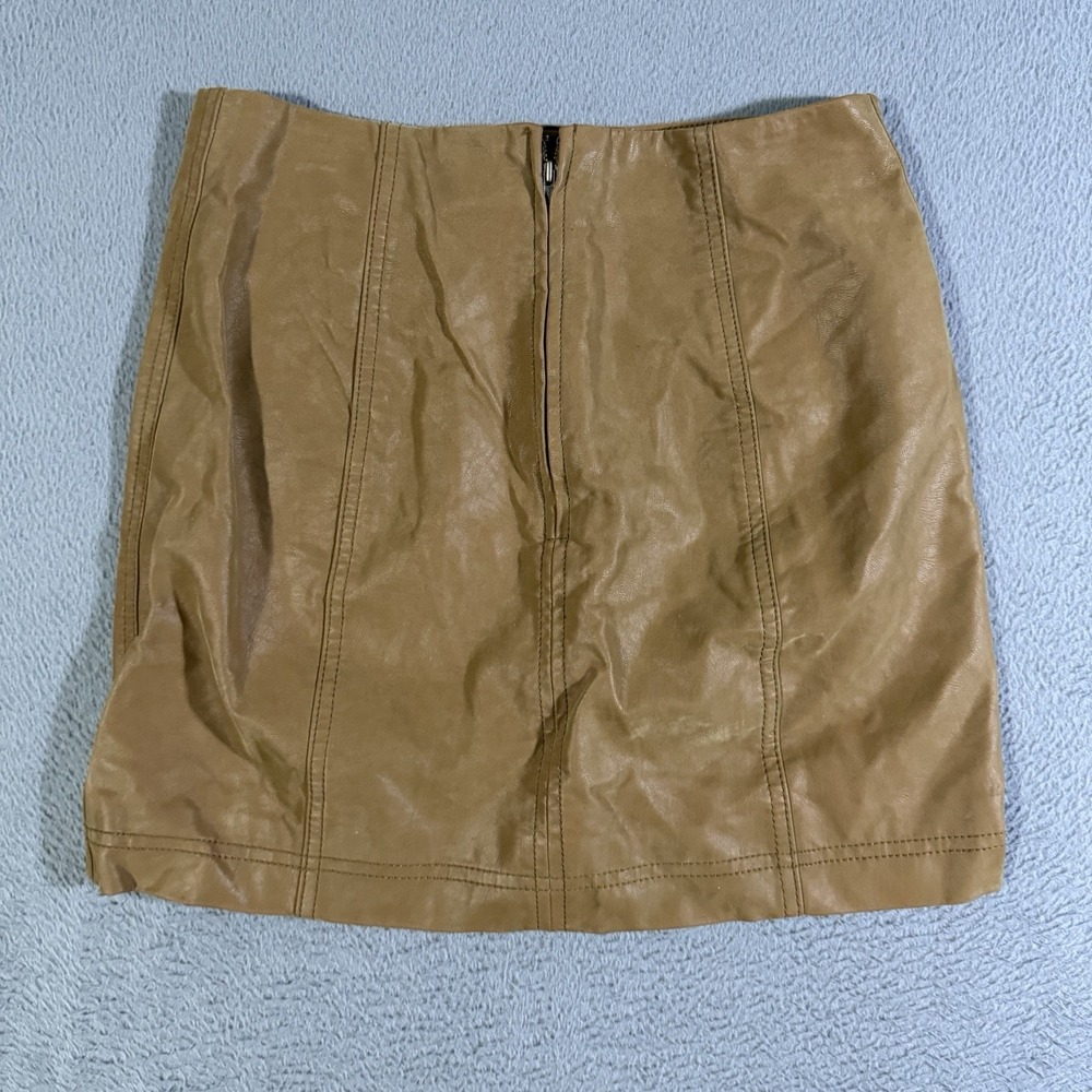 Free People Brown Faux Suede Leather Vegan Mini Skirt Soft Size 4 Rayon‎ Women's
